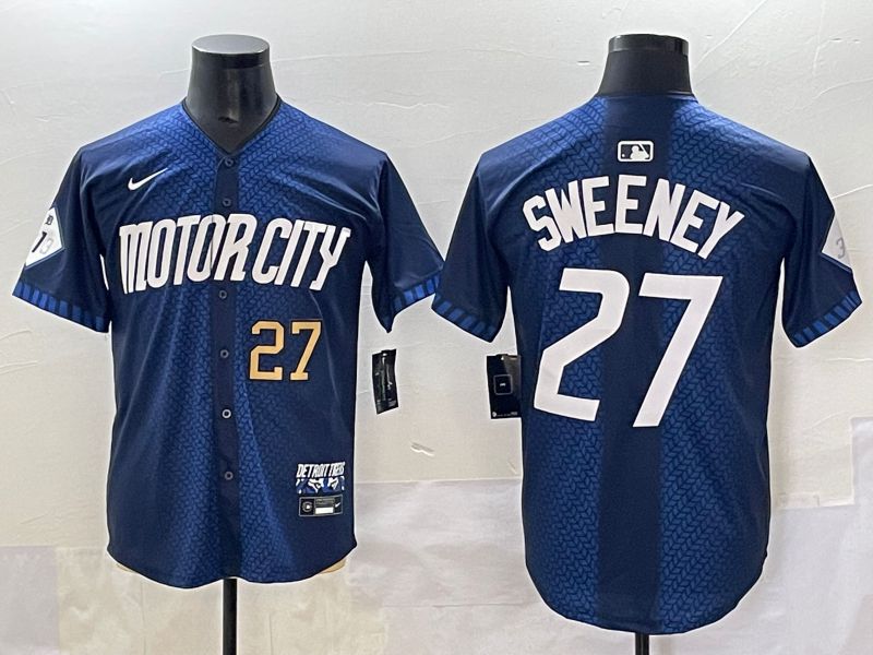 Men 2025 Detroit Tigers #27 Sweeney Blue City Edition Nike MLB Jersey style 3